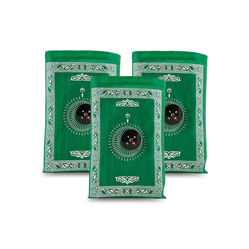 Mosafer Protable Pocket Prayer Mat with compass Green - (Pack of 3)