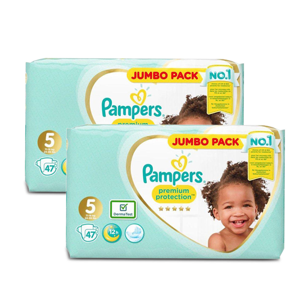 Pampers Premium Protection Diapers Size 5 (11-16 kg) - (47 Diapers X Pack of 2 - Total 94 Diapers)