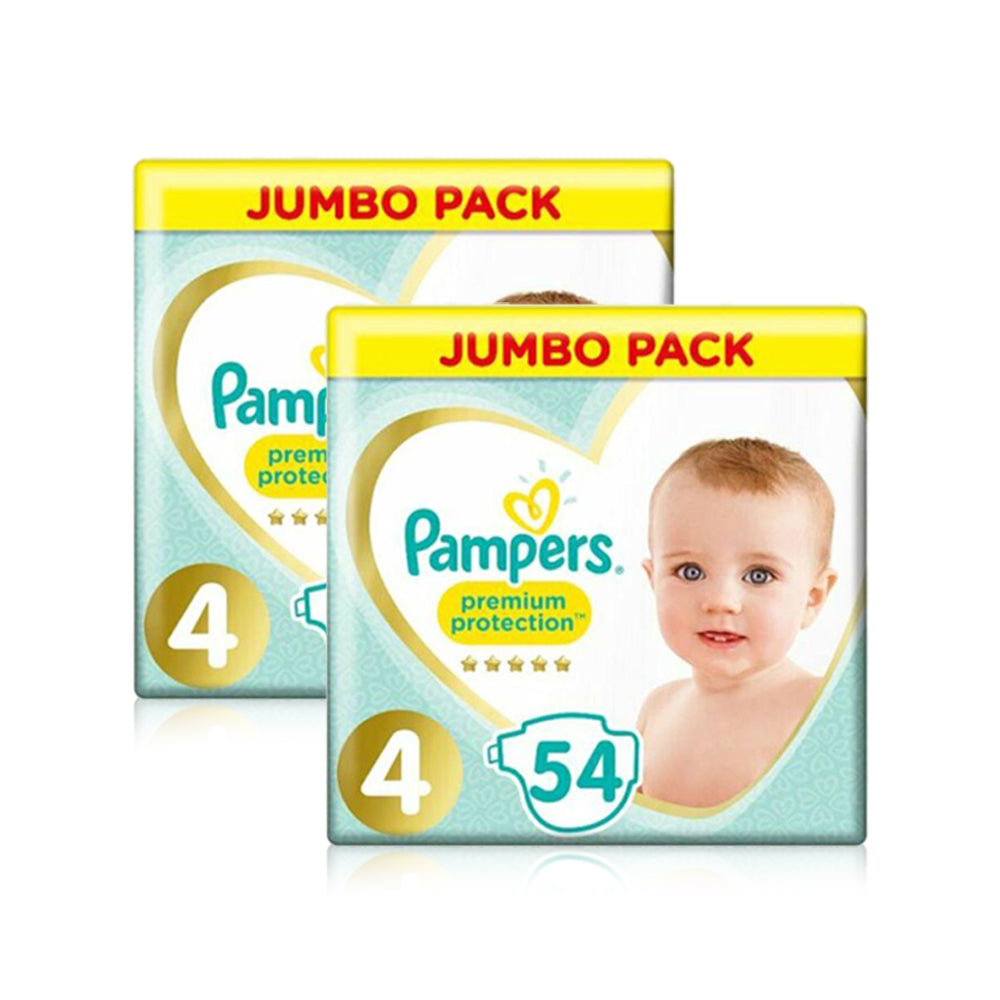 Pampers Premium Protection Diapers Size 4 (9-14 kg) - (54 Diapers X Pack of 2 - Total 108 Diapers)