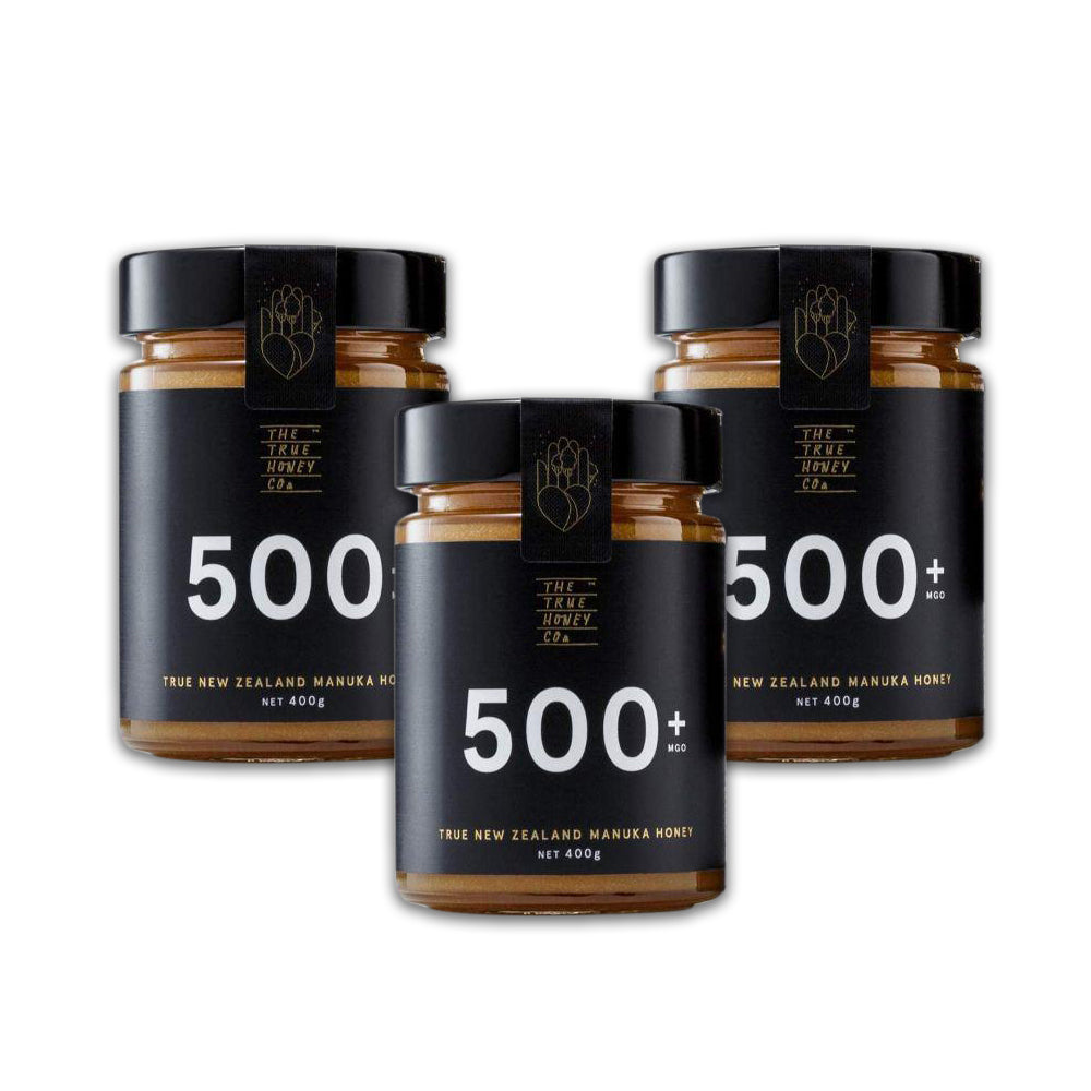 The True Honey Co. عسل مانوكا 500+ MGO - 400 جرام (عبوة من 3 قطع)