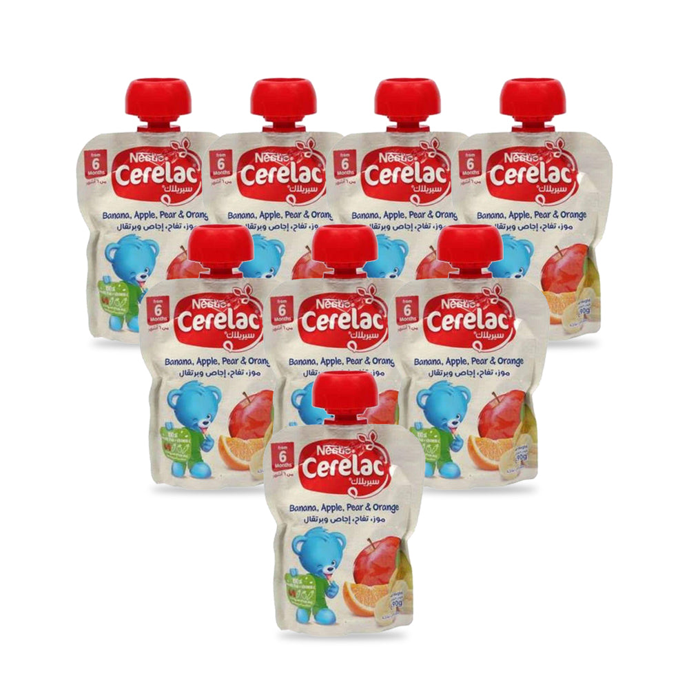 Nestle Cerelac 90g Puree Pouch (Banana, Apple, Pear & Orange) - Pack of 8