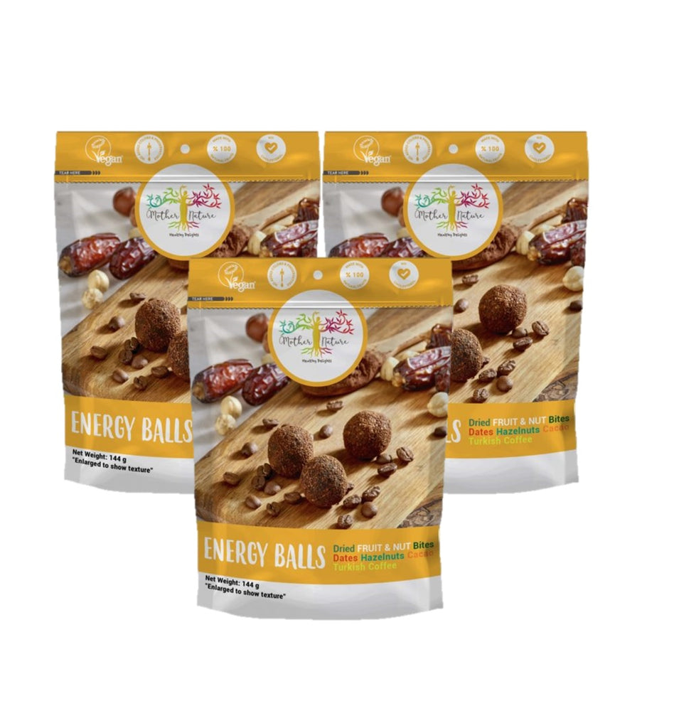 Mother Nature Energy Balls Dates, Hazelnut, Cacao & Turkish Coffee 144g - (Pack of 3)