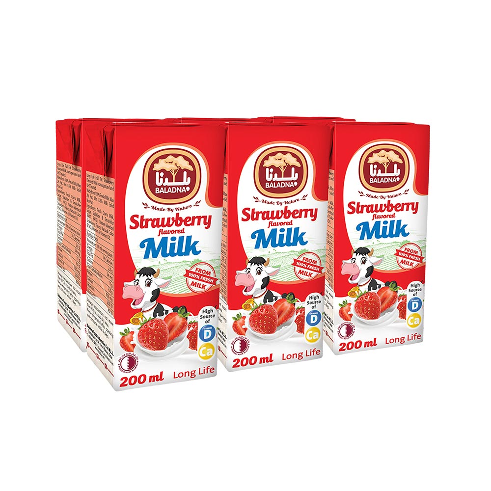 Baladna Long Life Strawberry Milk 200ml - Pack of 24