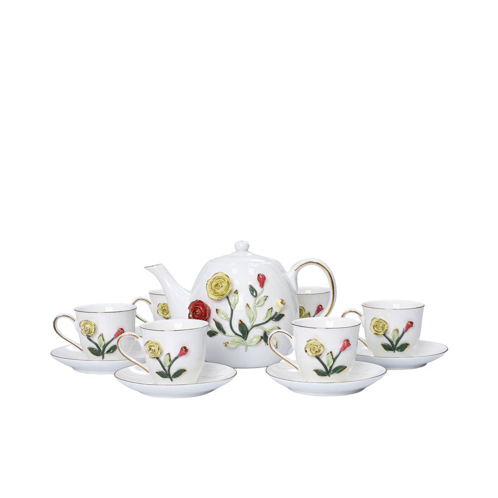 Casablu Porcelain Teapot & Cups With Saucer, Set of 6