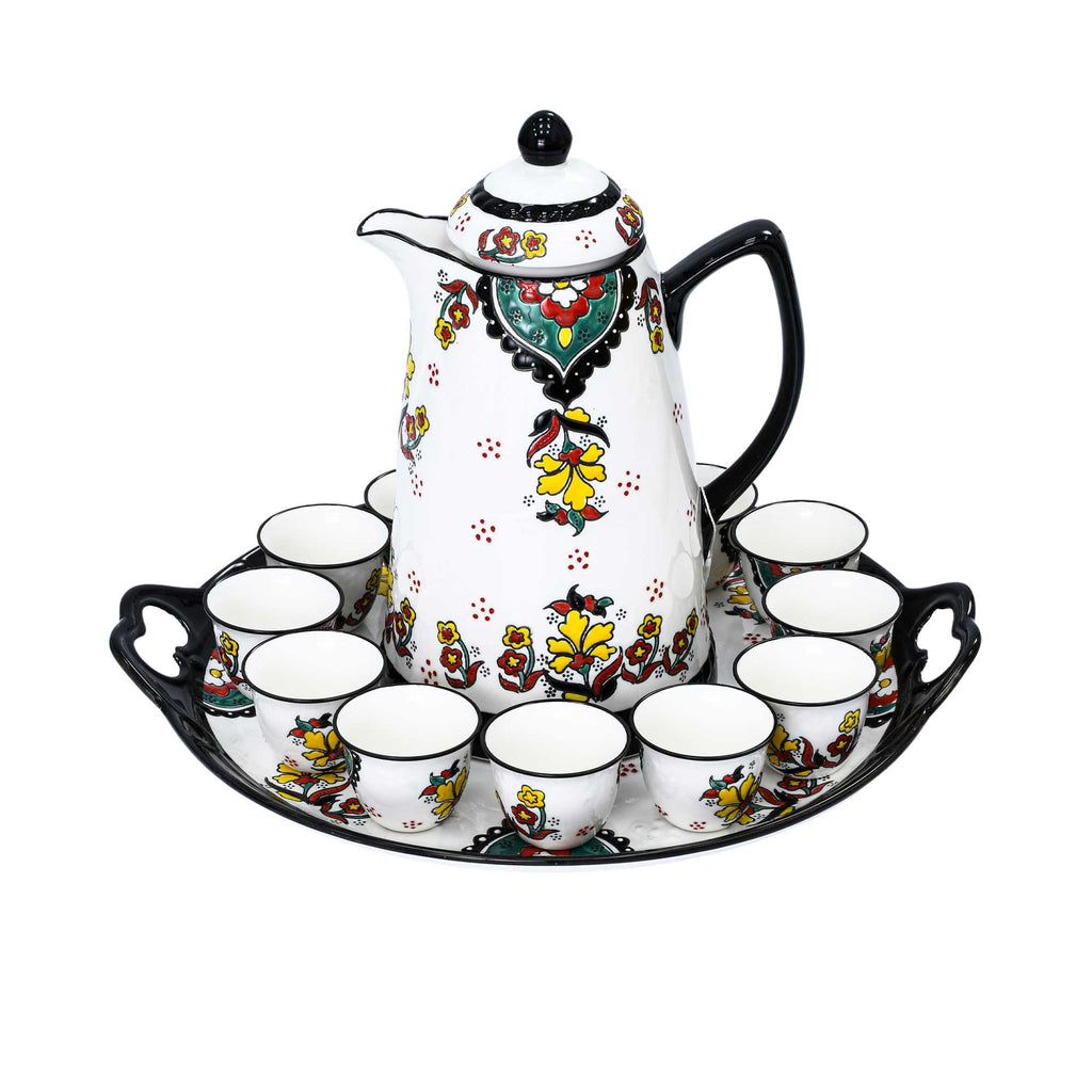 Casablu Porcelain Dellah & Gahwa Cups & Tray, Set of 14 pcs