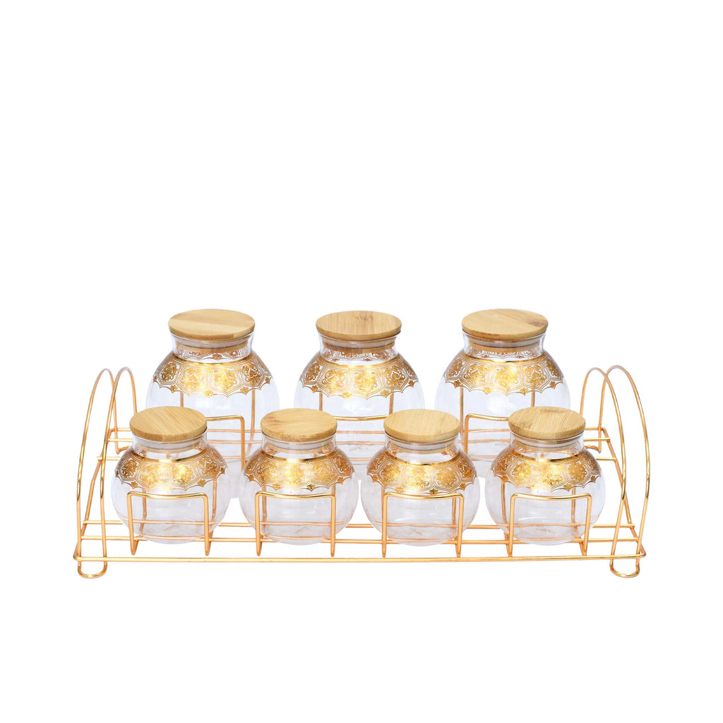 Casablu Glass Canister Set Wooden Cover With Metal Stand