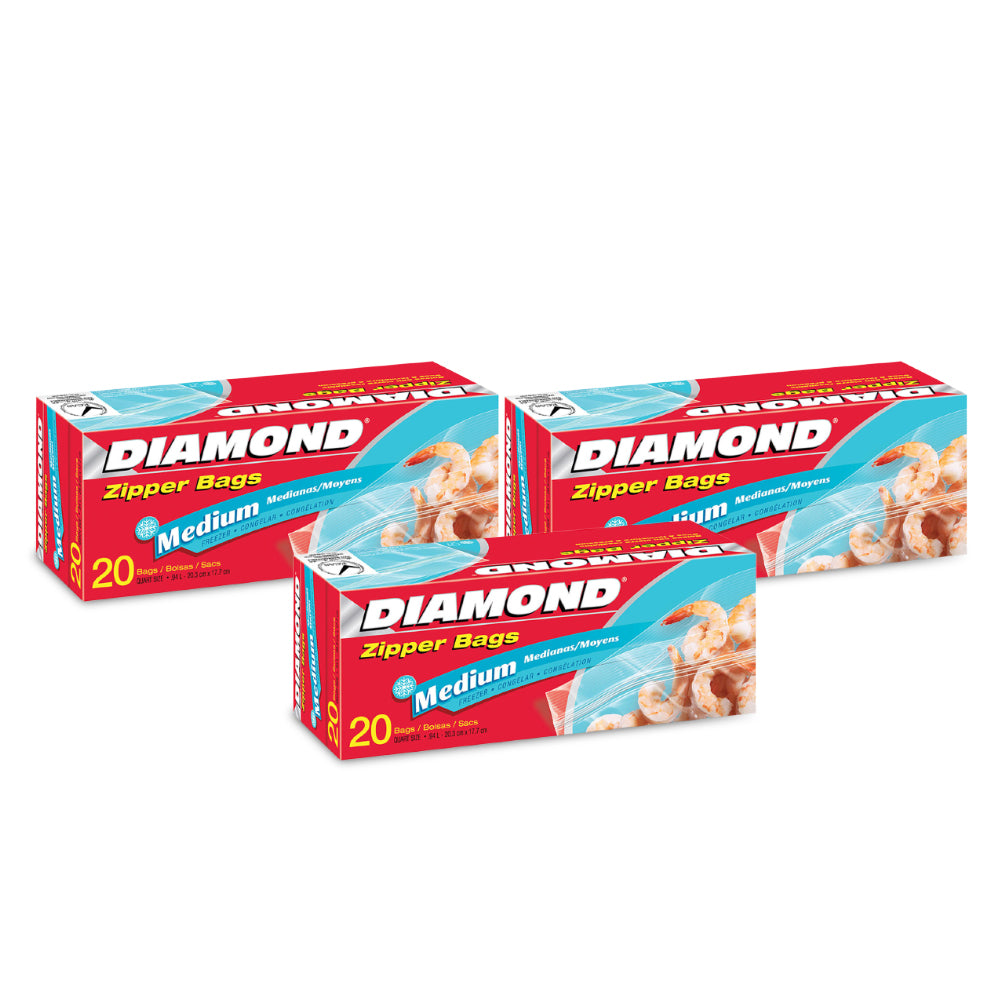 Diamond Freezer Zipper Bags - 20 Bags - (Pack of 3)