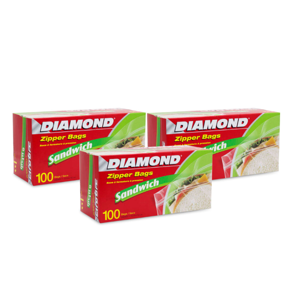 Diamond Sandwich Zipper Bags -100 Bags - (Pack of 3)