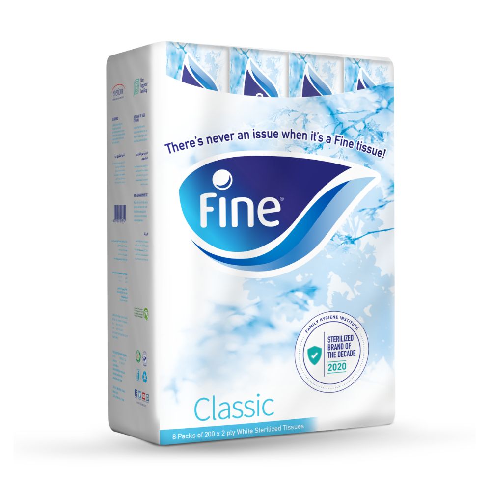 Fine Facial Tissue Classic Nylon 2 PLY, 200 Sheets (Pack of 4 - Total 32 pieces) - Billjumla.com
