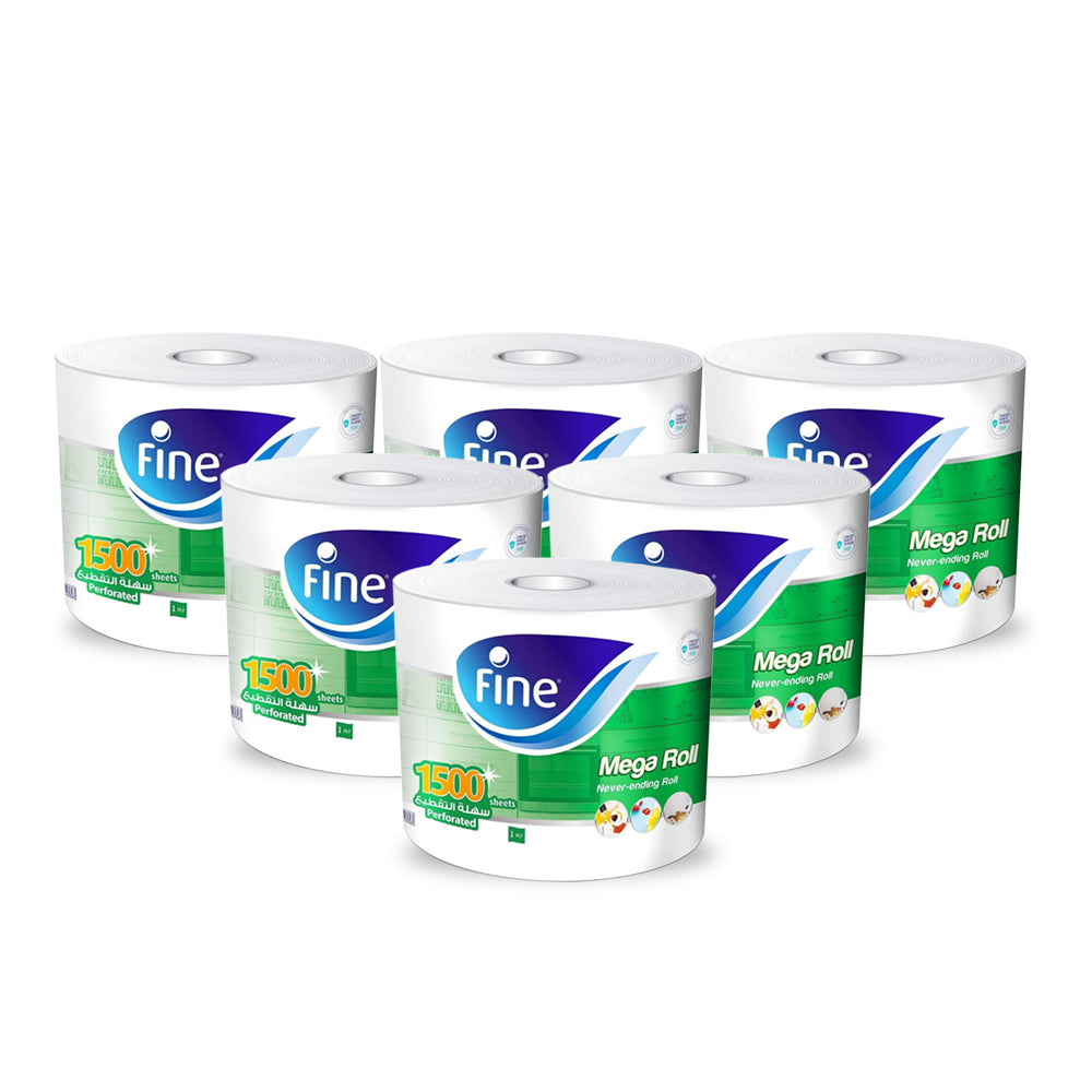 Fine Household Rolls 1 PLY, 1500 Sheets - Total 6 Rolls