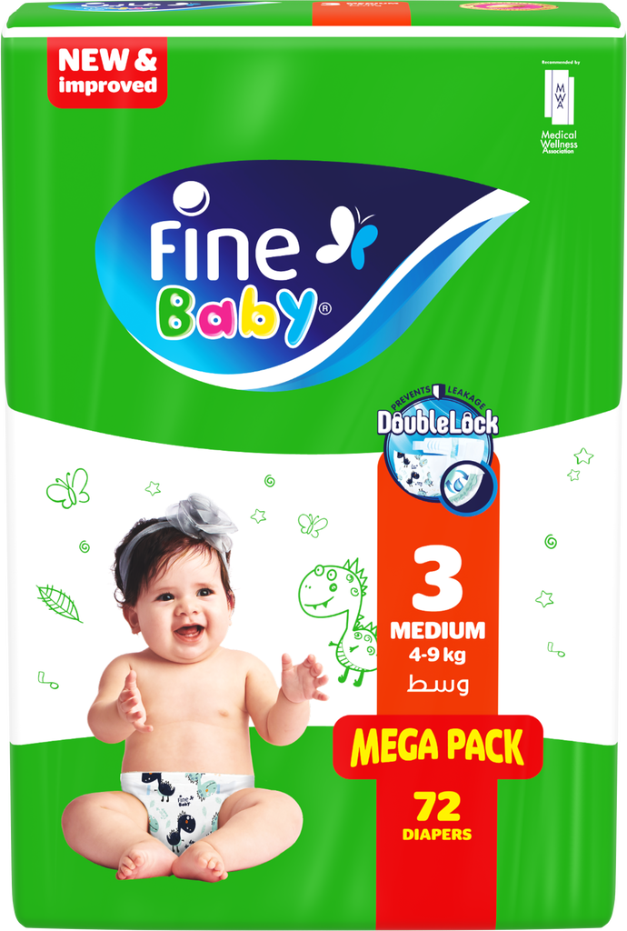 FINE BABY DIAPER Mega Medium-3 (4-9KG) 72s