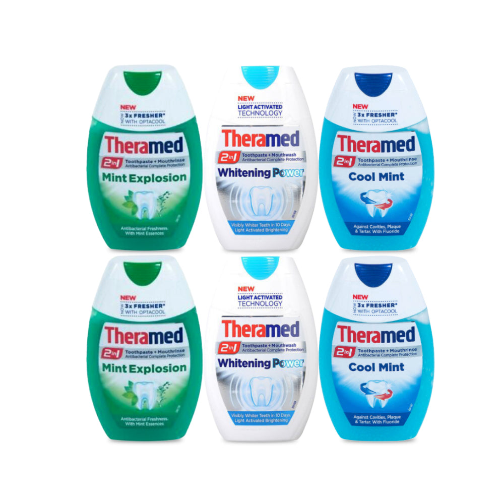 Theramed 2 in 1 Toothpaste 75ml Variety Pack (2 Each - Total 6 Pieces)