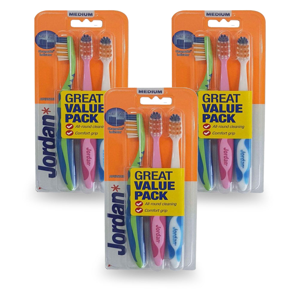 Jordan Toothbrush Advanced Change Medium - (Pack of 3 - Total 9 Toothbrushes)
