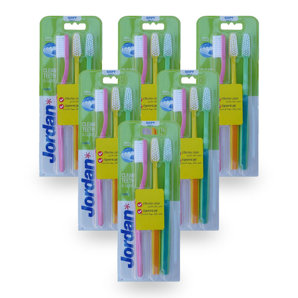 Jordan Tooth Brush Classic Soft - Pack of 3 Pieces x 6 Packs