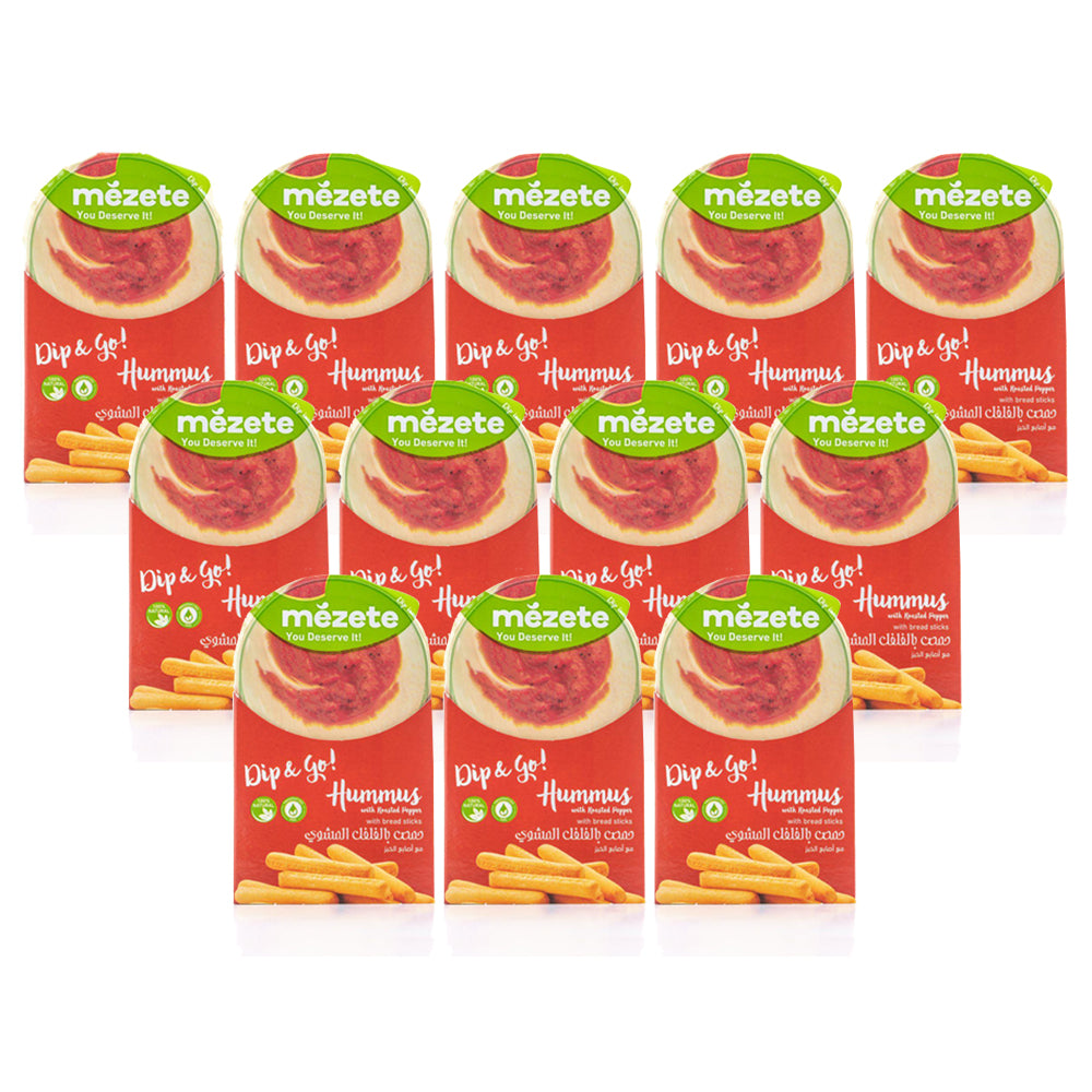 Mezete Hummus Roasted Red peppers Dip & Go Breadsticks 92g - (Pack of 12 Pieces)
