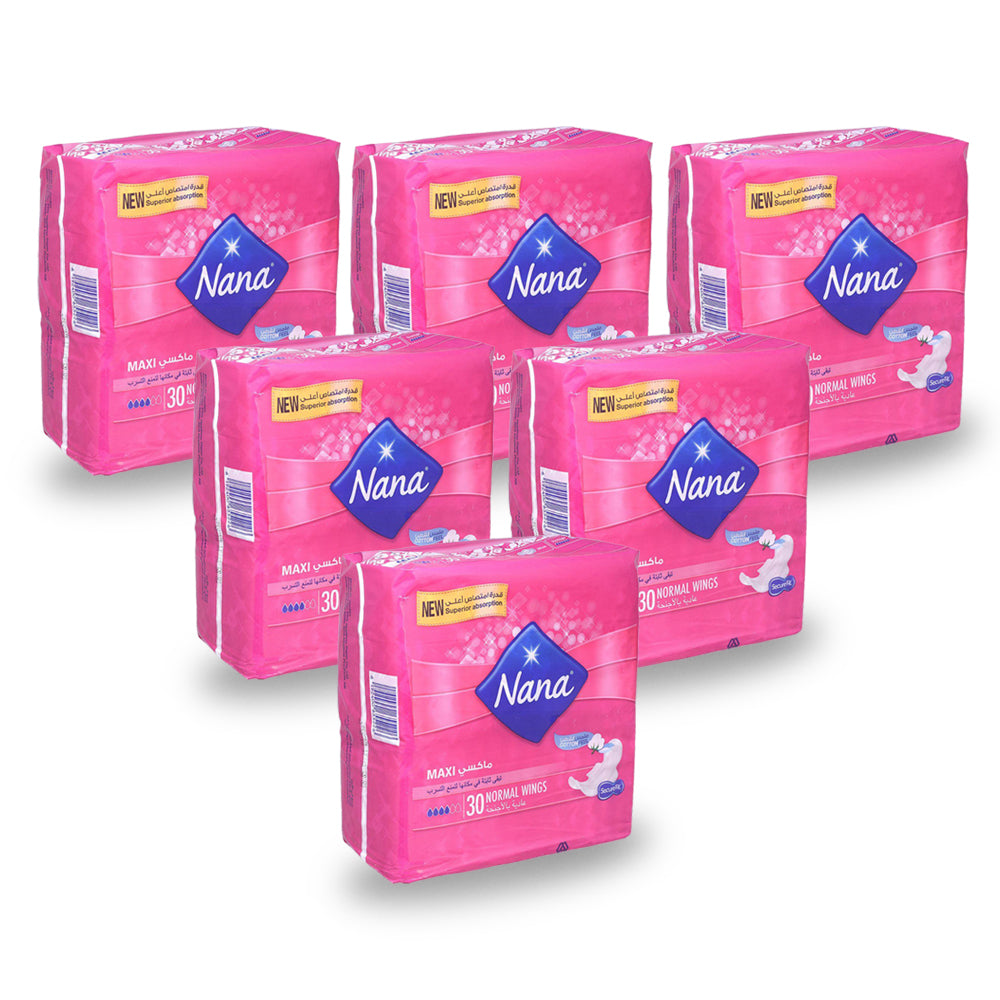 Nana Maxi Normal Wings 30 Pads (Pack Of 6 Pieces)