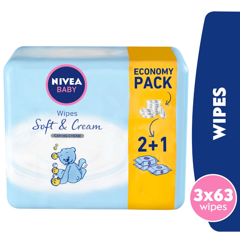 Nivea Baby Wipes Soft & Cream Bonus 63 Pieces 2+1 Free - (Pack Of 1) - Billjumla.com