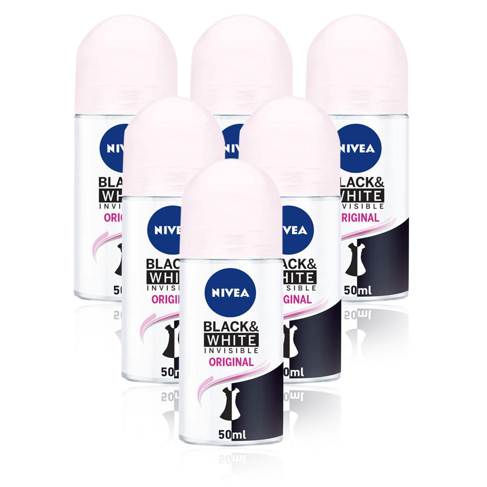 Nivea Black & White Female Roll On Deodorant 50ml - (Pack Of 6)