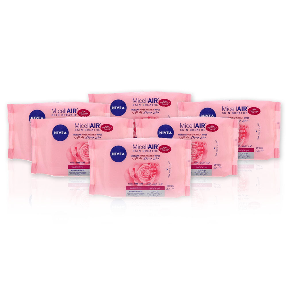 Nivea Micellair Water Rose Wipes 25 Pieces - (Pack Of 6)