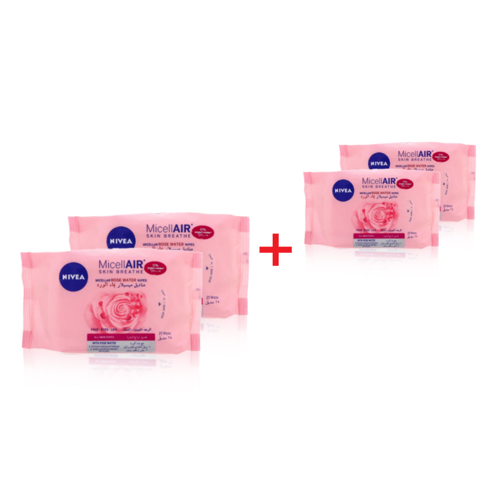 Nivea Rose Water Wipes 25 pieces - Buy 2 Get 2 Free