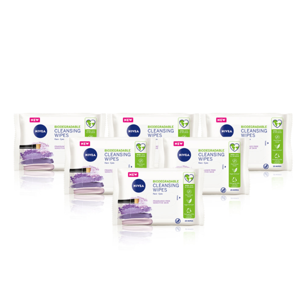 Nivea Biodegradable Cleansing Wipes For Sensitive Skin 25 pieces (Pack of 6)