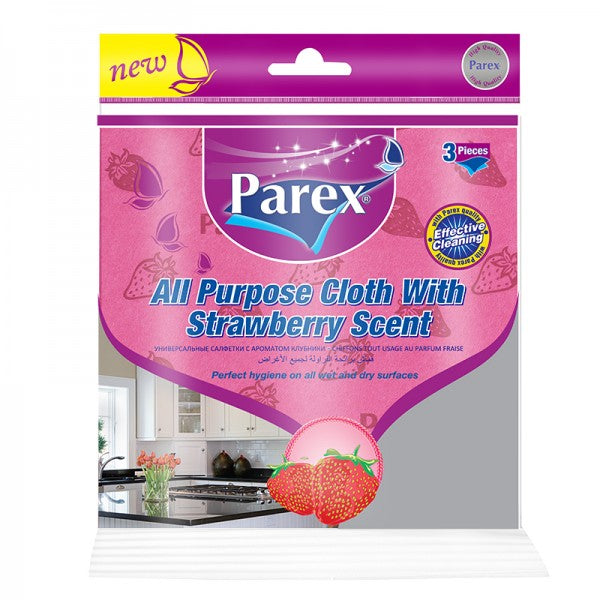 Parex All Purpose 3 Piece Cloth with Strawberry Scent-Pack of 6