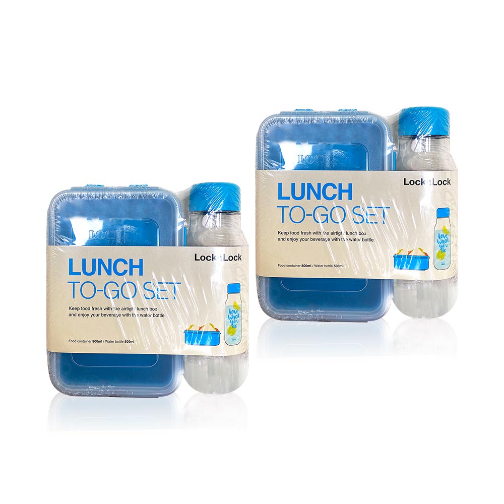 مجموعة الغداء من لوك آند لوك (حاوية بلاستيكية 800 مل + زجاجة مياه 500 مل - أزرق) - مجموعتان