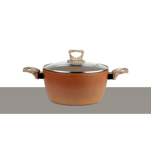 Terracotta Non-Stick Coated Forged Aluminum Induction Friendly Round Casserole Pan with Glass Lid - Orange 24 CM - (Pack Of 2) - Billjumla.com