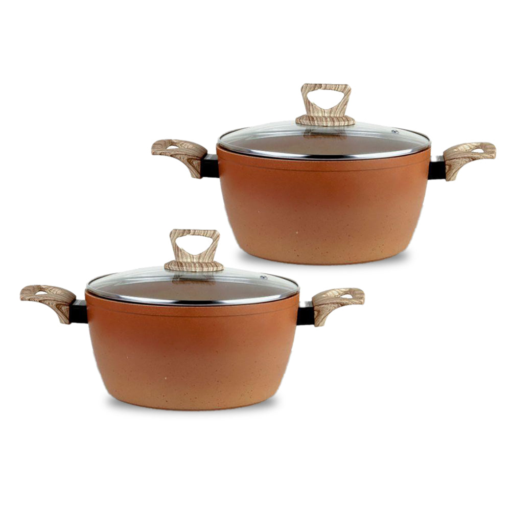 رويال بلو مقلاة تيراكوتا غير لاصقة مطروقة ألومنيوم دائرية مع غطاء زجاجي برتقالي اللون 24 سم (مجموعة مكونة من 2 مقلاة)