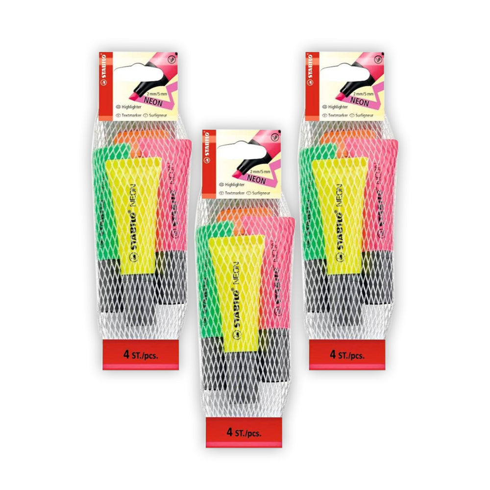 STABILO NEON Pack of 4 Assorted Colors (pack of 3)