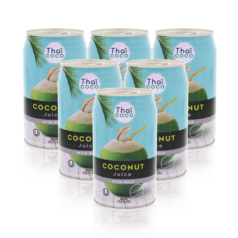 Thai Coco 50% Canned Coconut Water With Pulp 330 Ml (Pack Of 6 Pieces)