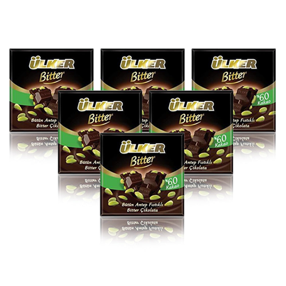 ULKER Square Bitter Choc With Pistachio 70g - (Pack Of 6 Pieces)