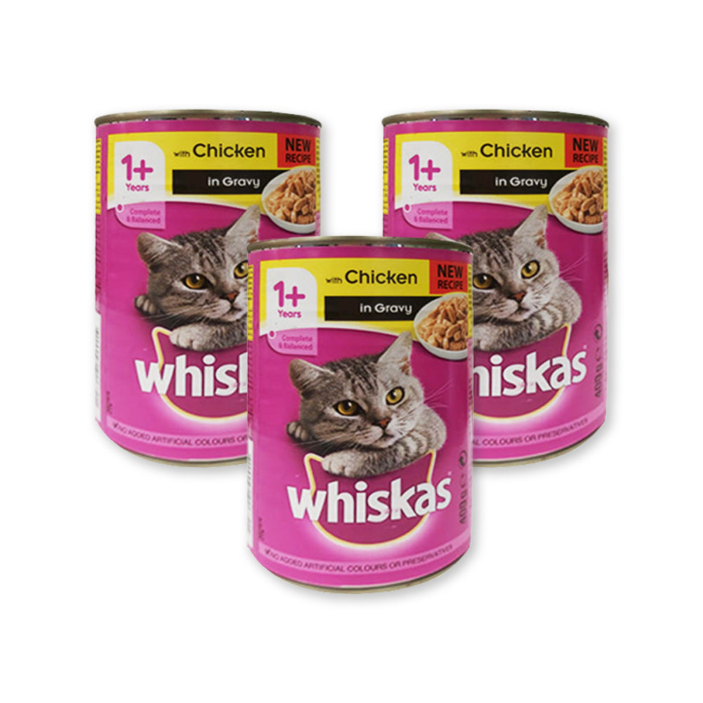 Whiskas Cat Food Chicken 1+ في المرق Tin  400g جرام (حزمة 3)