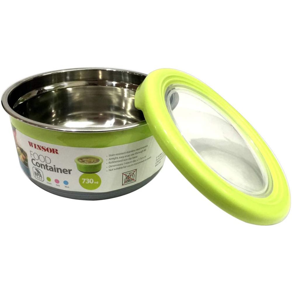 Winsor Stainless Steel Food Container 730 ML- Green- Pack of 3