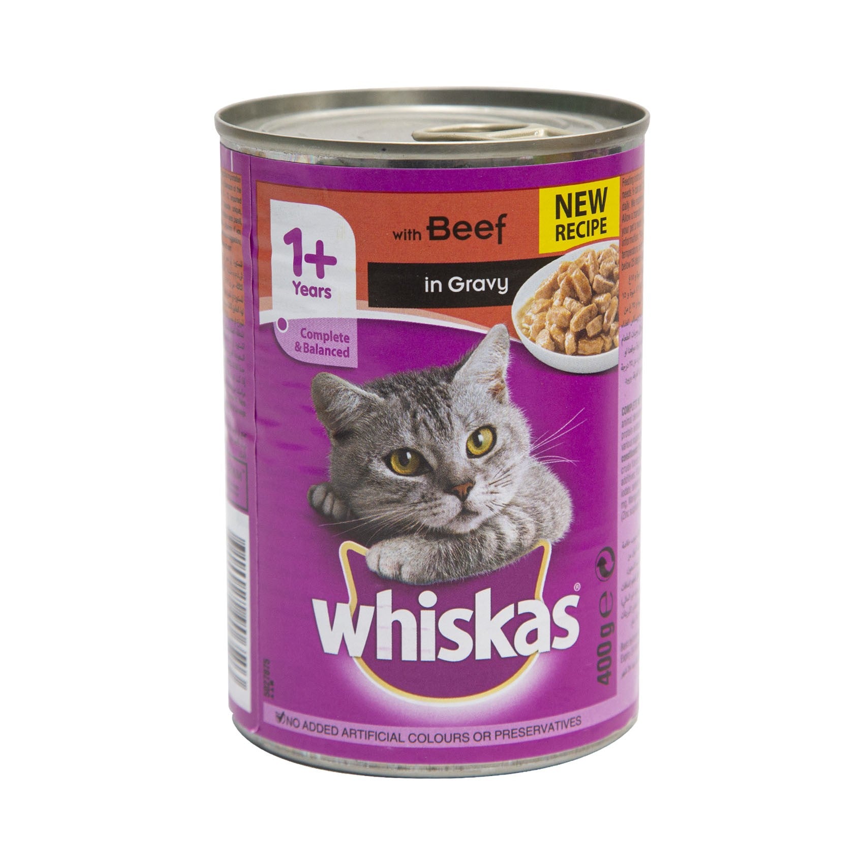 Whiskas Cat Food Beef in Gravy Tin 400g (Pack of 3)