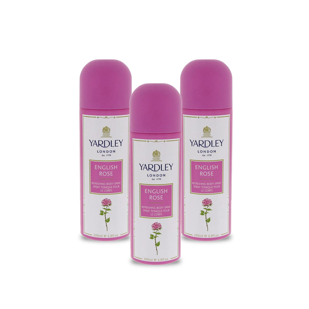 Yardley English Rose Body Spray For Women 200ml - (Pack of 3)