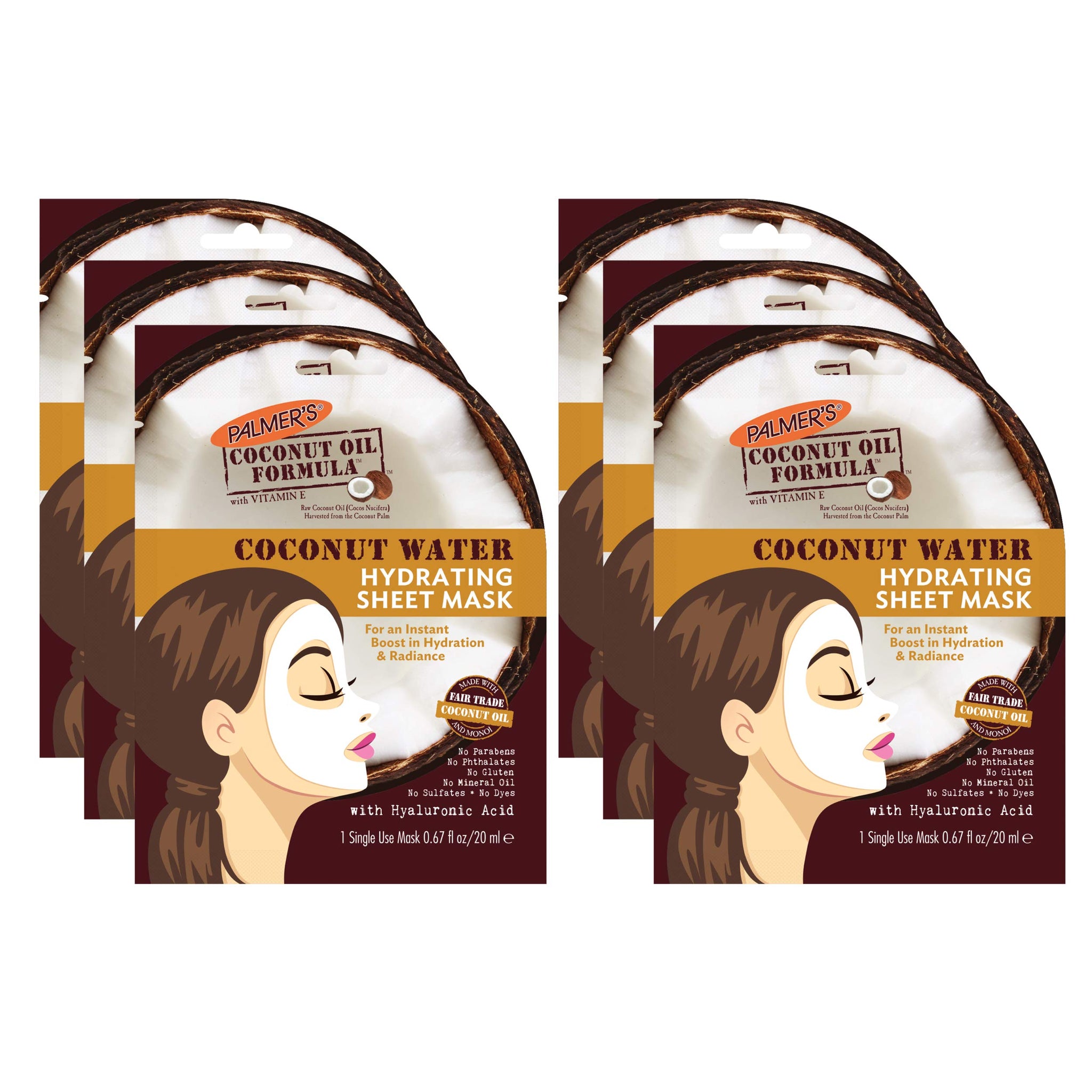 Palmers Coconut Water Hydrating Facial Sheet Mask 200ml (Pack Of 6