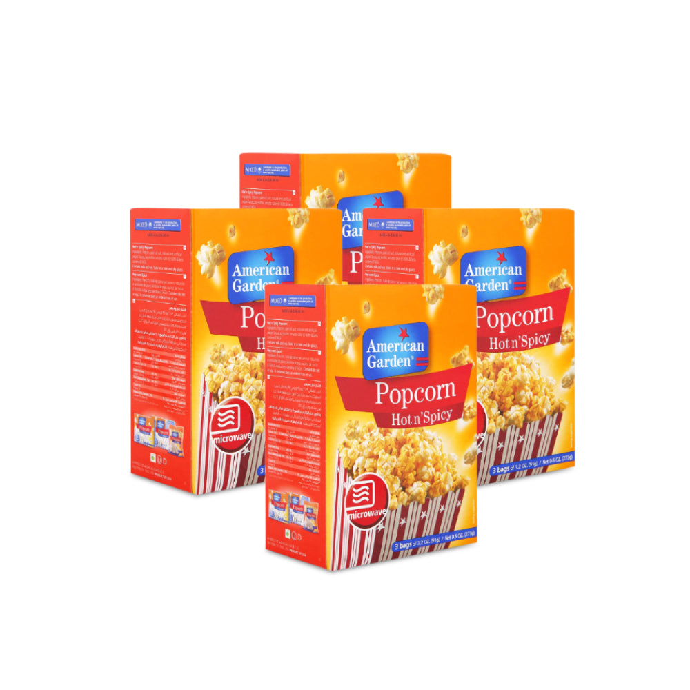 American Garden Microwave Popcorn Hot n Spicy 91g X 3 Bags (Pack of 4)