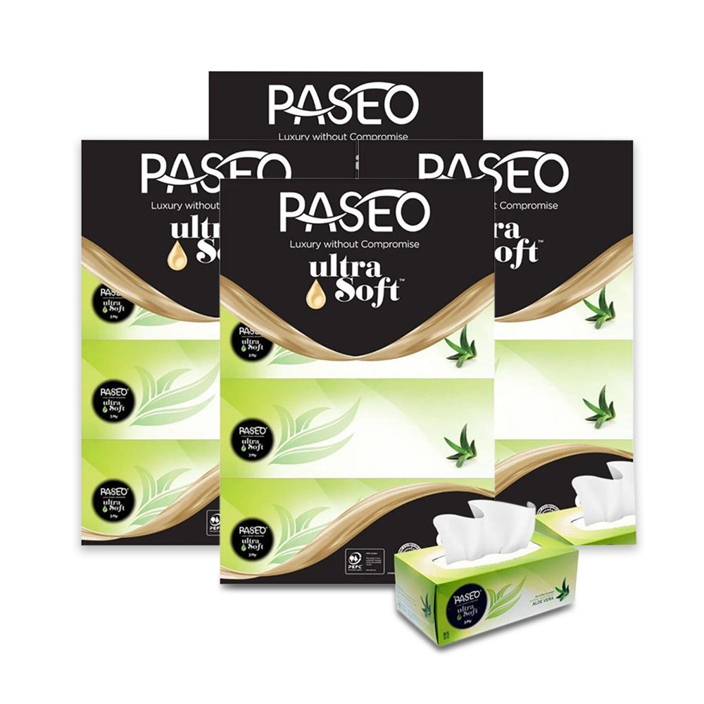 Paseo Face Tissues Aloe Vera 3 Ply - Total 24 Boxes