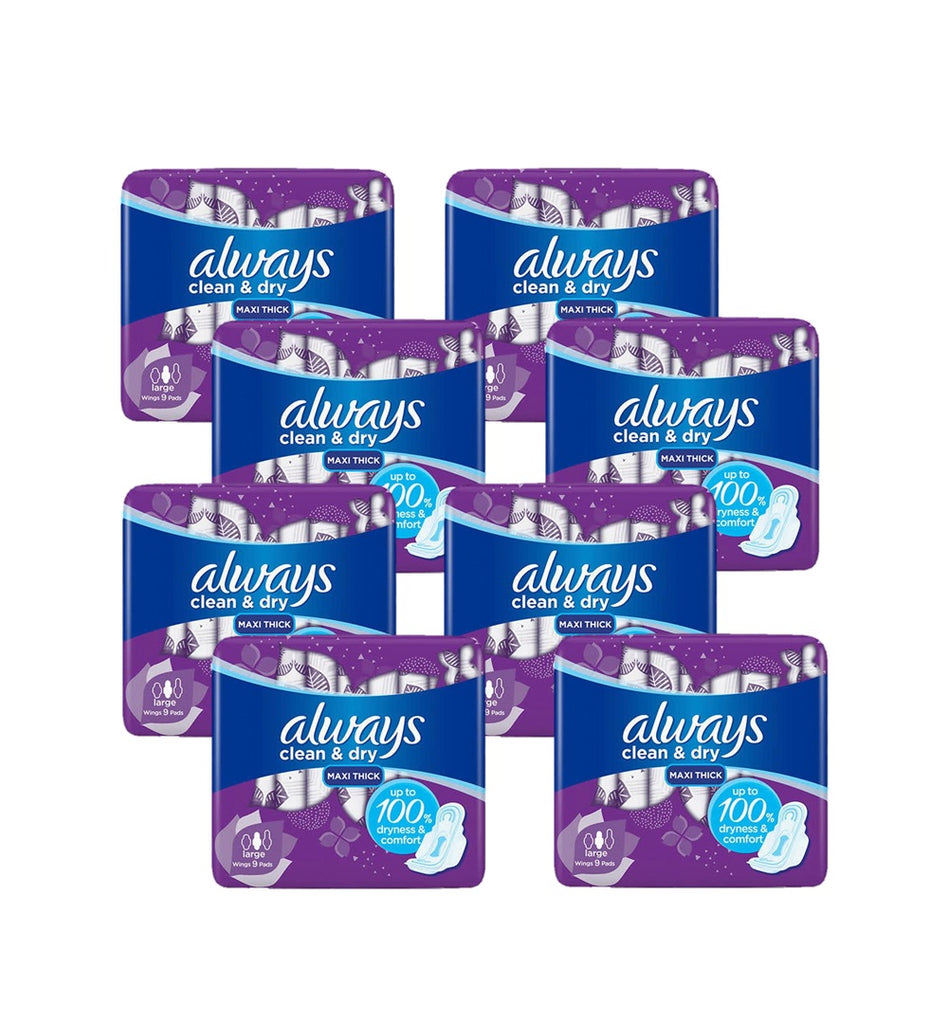 Always Maxi Fresh Long Sanitary Pad 9 Count - (Pack Of 8)