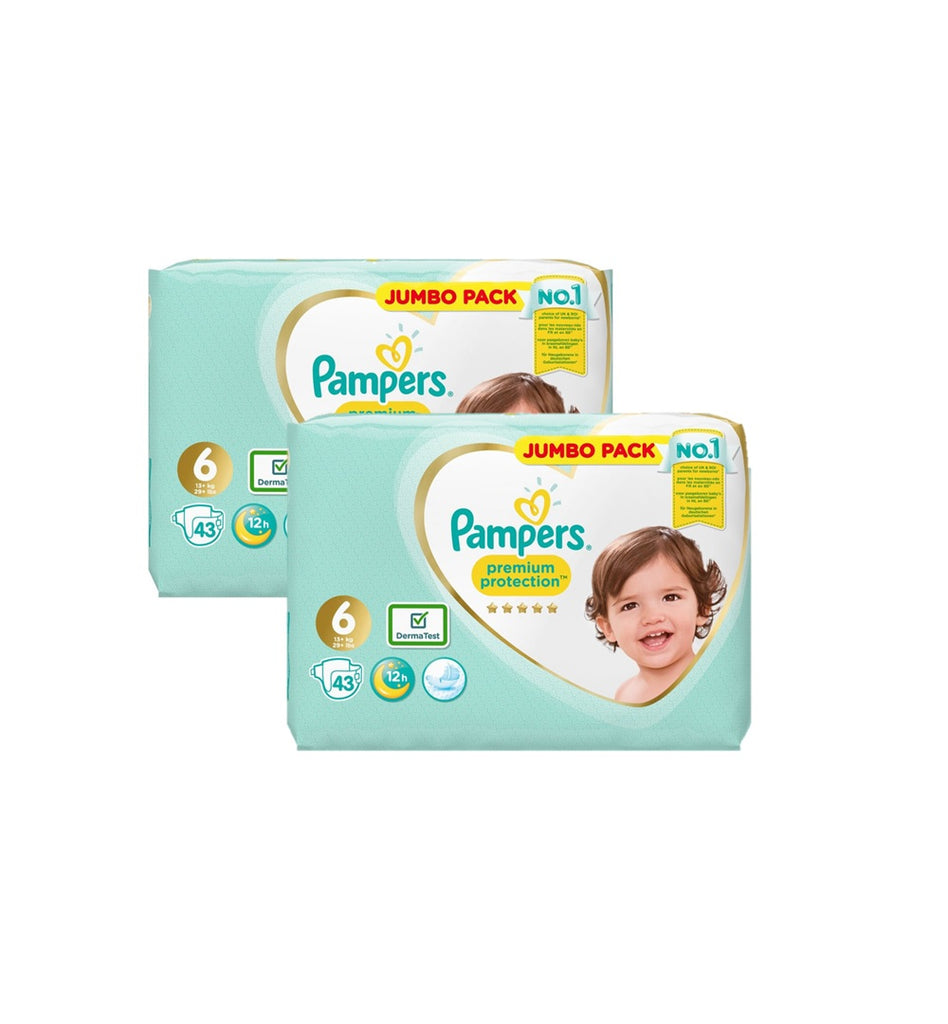 Pampers Premium Protection Diapers Size 6 (13+kg) - (43 Diapers X Pack of 2 - Total 86 Diapers)