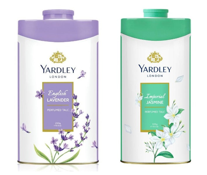 Yardley Talc Lavender 250g + Jasmine 125g (Pack of 2 - Total 4 Pieces)