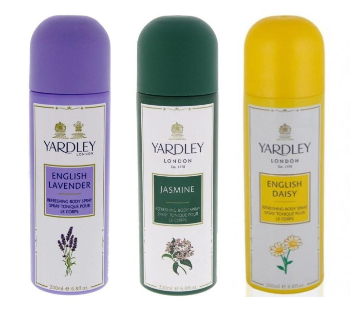 Yardley Body Spray 200ml - 1 English Lavender + 1 Jasmine + 1 Royal Daisy